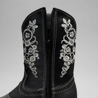 Joe Boots Kids's Embroidered Square Toe Cowboy Boots - Black - OriginalWestern.com