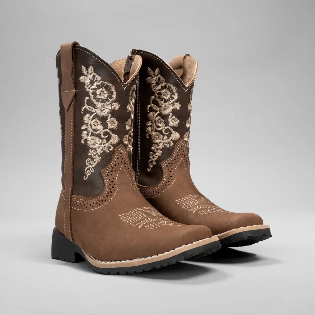 Joe Boots Kids's Embroidered Square Toe Cowboy Boots - Brown - OriginalWestern.com
