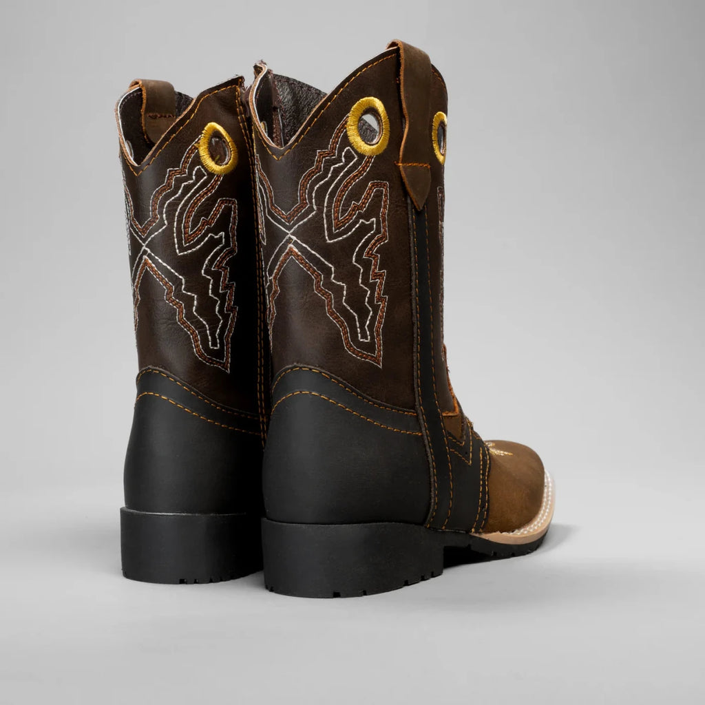 Joe Boots Kids's Embroidered Square Toe Cowboy Boots - Brown - OriginalWestern.com
