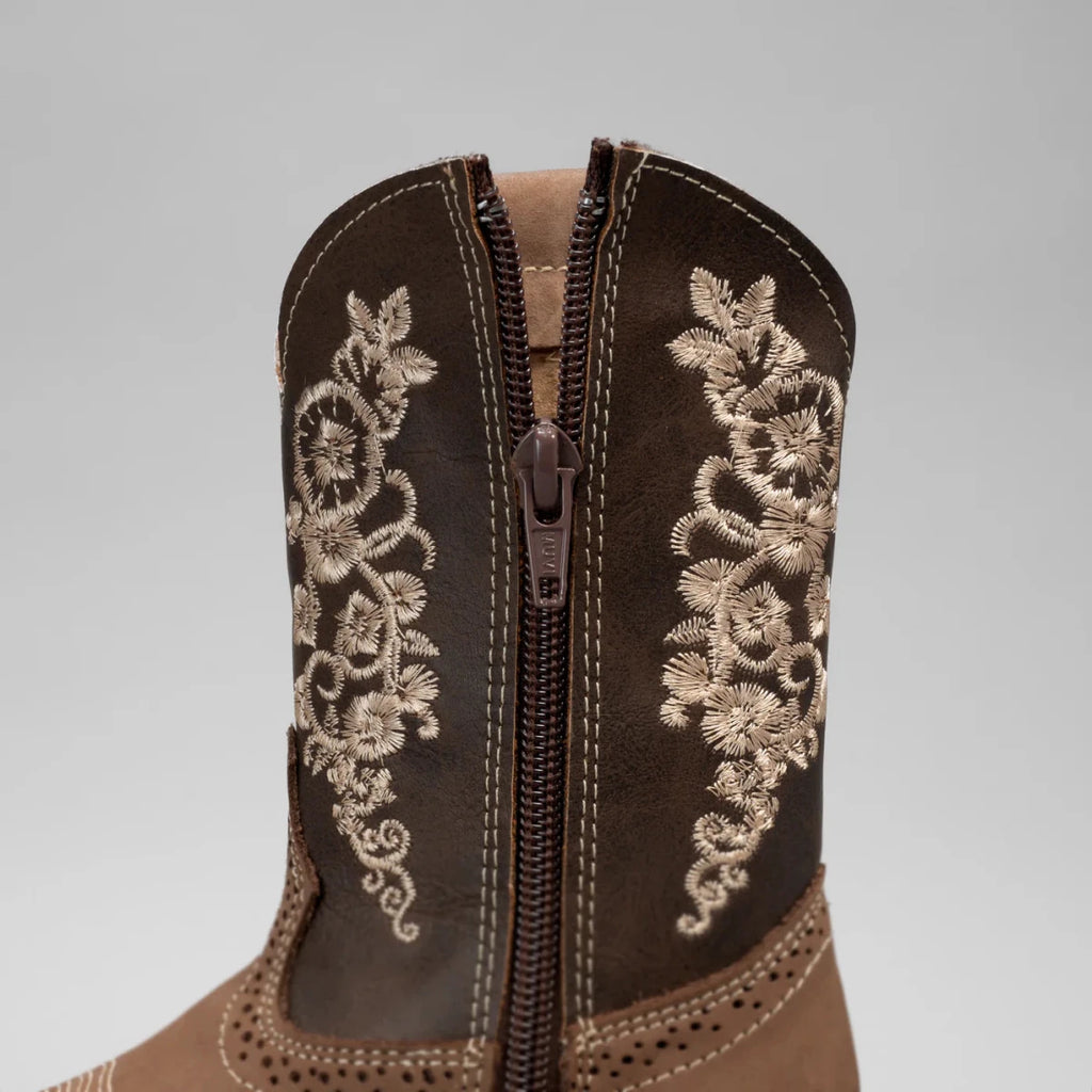 Joe Boots Kids's Embroidered Square Toe Cowboy Boots - Brown - OriginalWestern.com