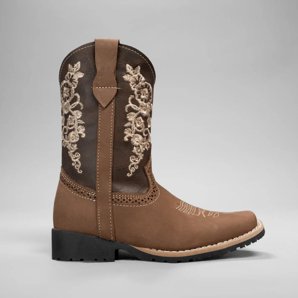 Joe Boots Kids's Embroidered Square Toe Cowboy Boots - Brown - OriginalWestern.com