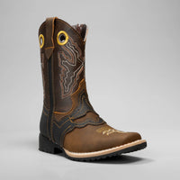 Joe Boots Kids's Embroidered Square Toe Cowboy Boots - Brown - OriginalWestern.com