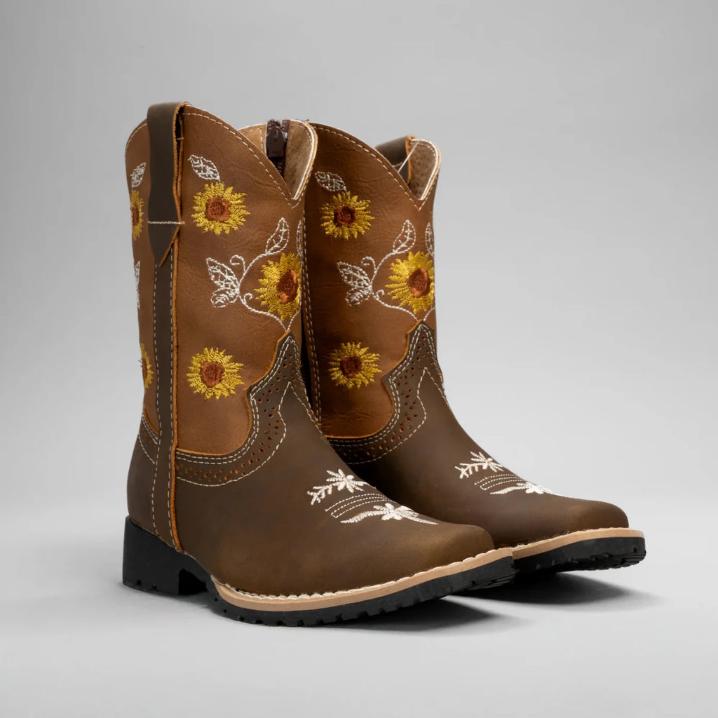 Joe Boots Kids's Embroidered Square Toe Cowboy Boots - Gold - OriginalWestern.com