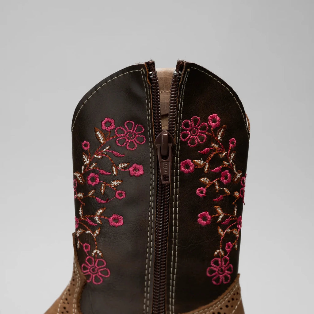 Joe Boots Kids's Embroidered Square Toe Cowboy Boots - Pink - OriginalWestern.com