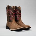 Joe Boots Kids's Embroidered Square Toe Cowboy Boots - Pink - OriginalWestern.com