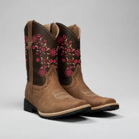 Joe Boots Kids's Embroidered Square Toe Cowboy Boots - Pink - OriginalWestern.com