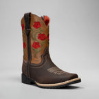 Joe Boots Kids's Embroidered Square Toe Cowboy Boots - Red - OriginalWestern.com