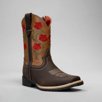 Joe Boots Kids's Embroidered Square Toe Cowboy Boots - Red - OriginalWestern.com