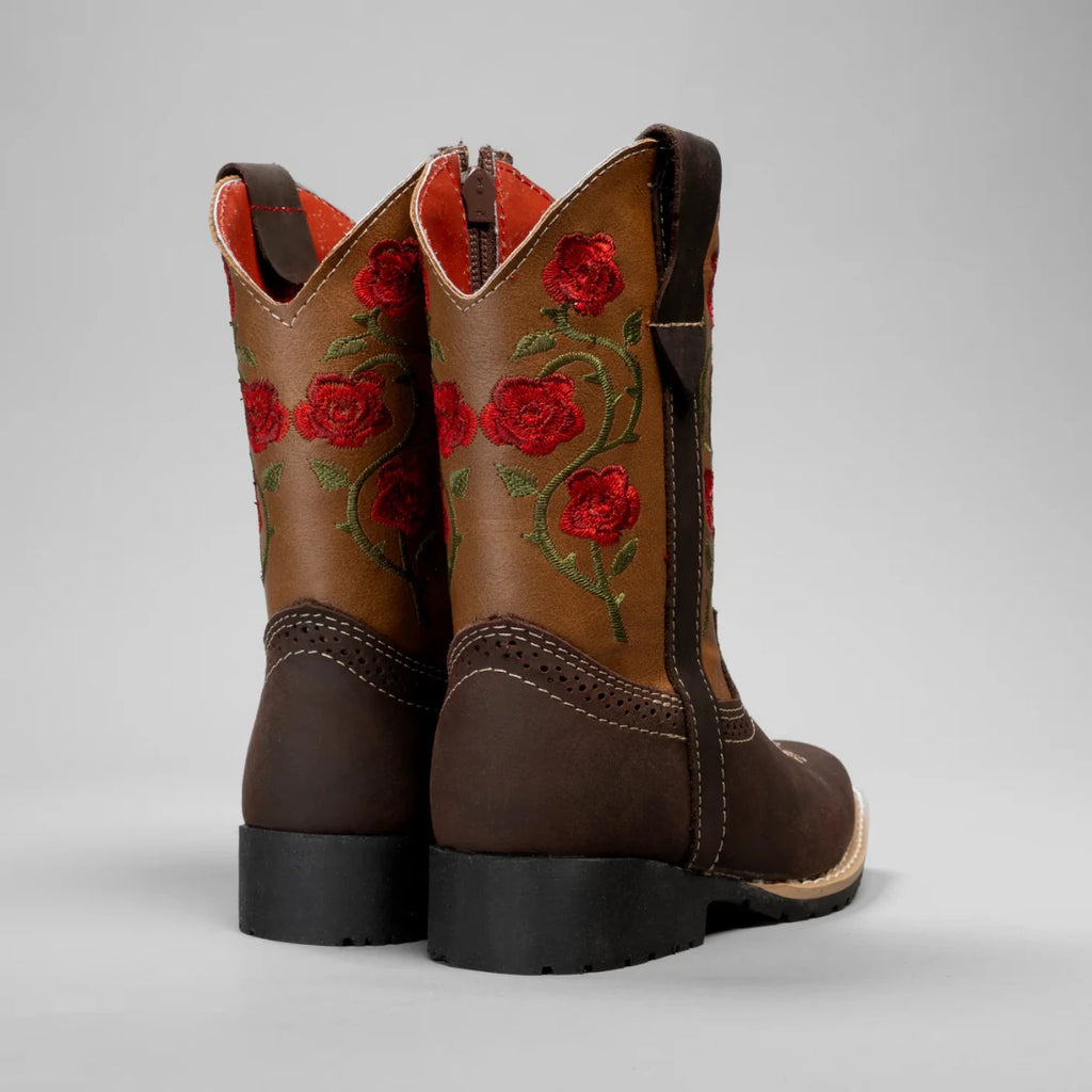 Joe Boots Kids's Embroidered Square Toe Cowboy Boots - Red - OriginalWestern.com