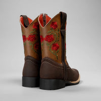 Joe Boots Kids's Embroidered Square Toe Cowboy Boots - Red - OriginalWestern.com