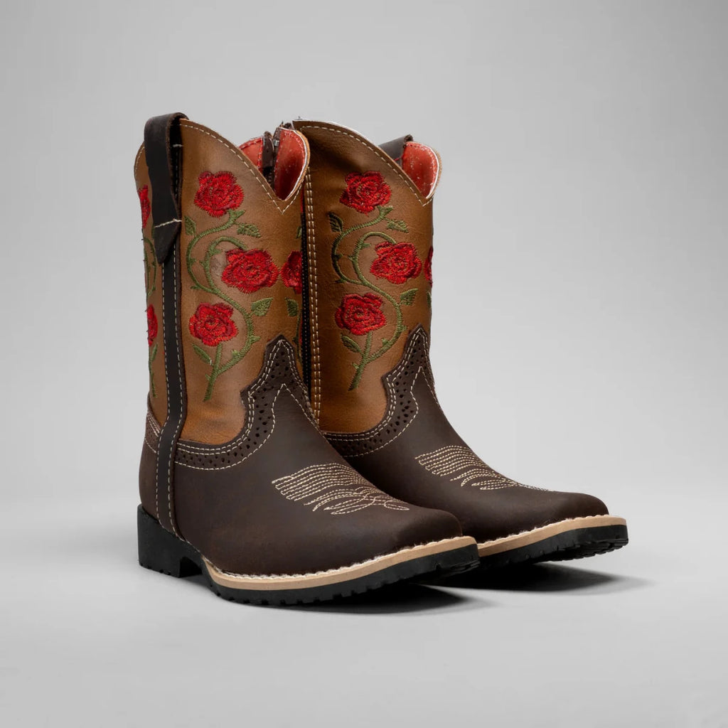 Joe Boots Kids's Embroidered Square Toe Cowboy Boots - Red - OriginalWestern.com