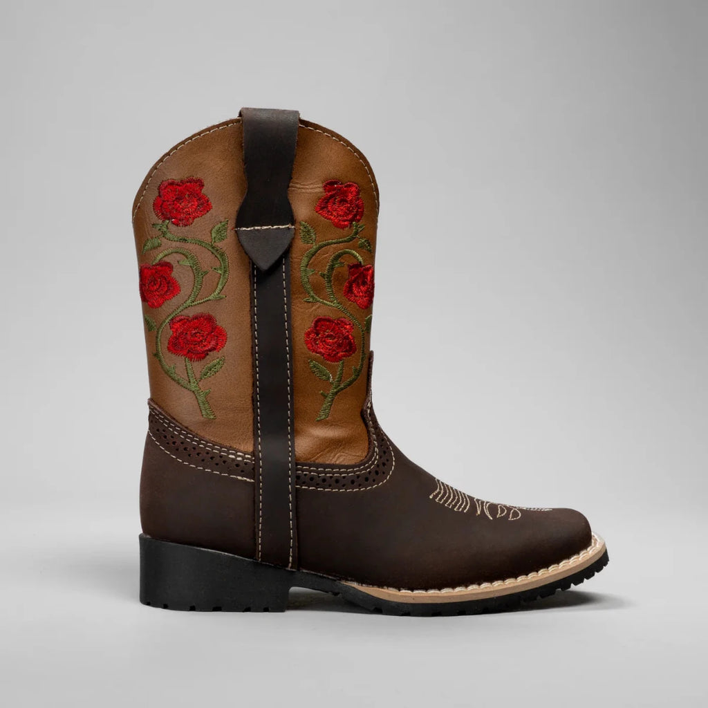 Joe Boots Kids's Embroidered Square Toe Cowboy Boots - Red - OriginalWestern.com