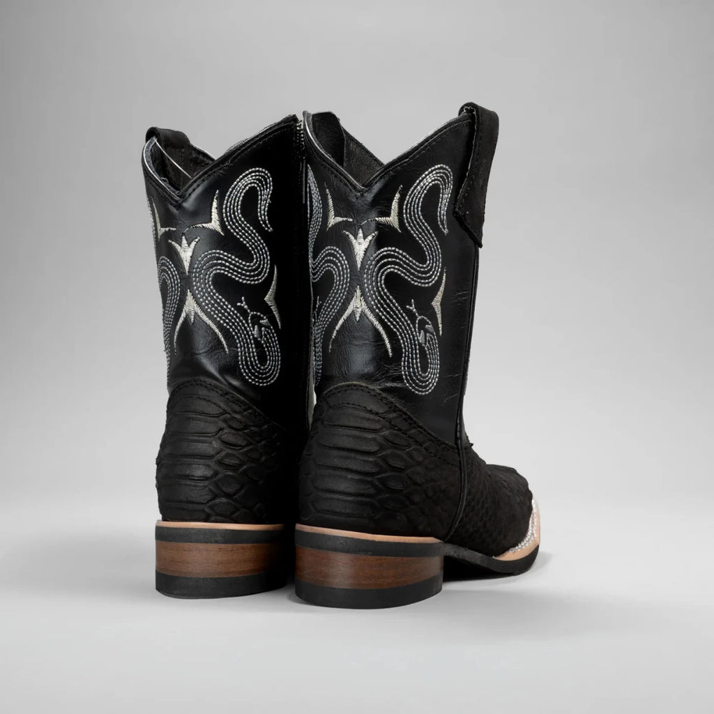 Joe Boots Kids's Phyton Tribute Square Toe Cowboy Boots–Black - OriginalWestern.com