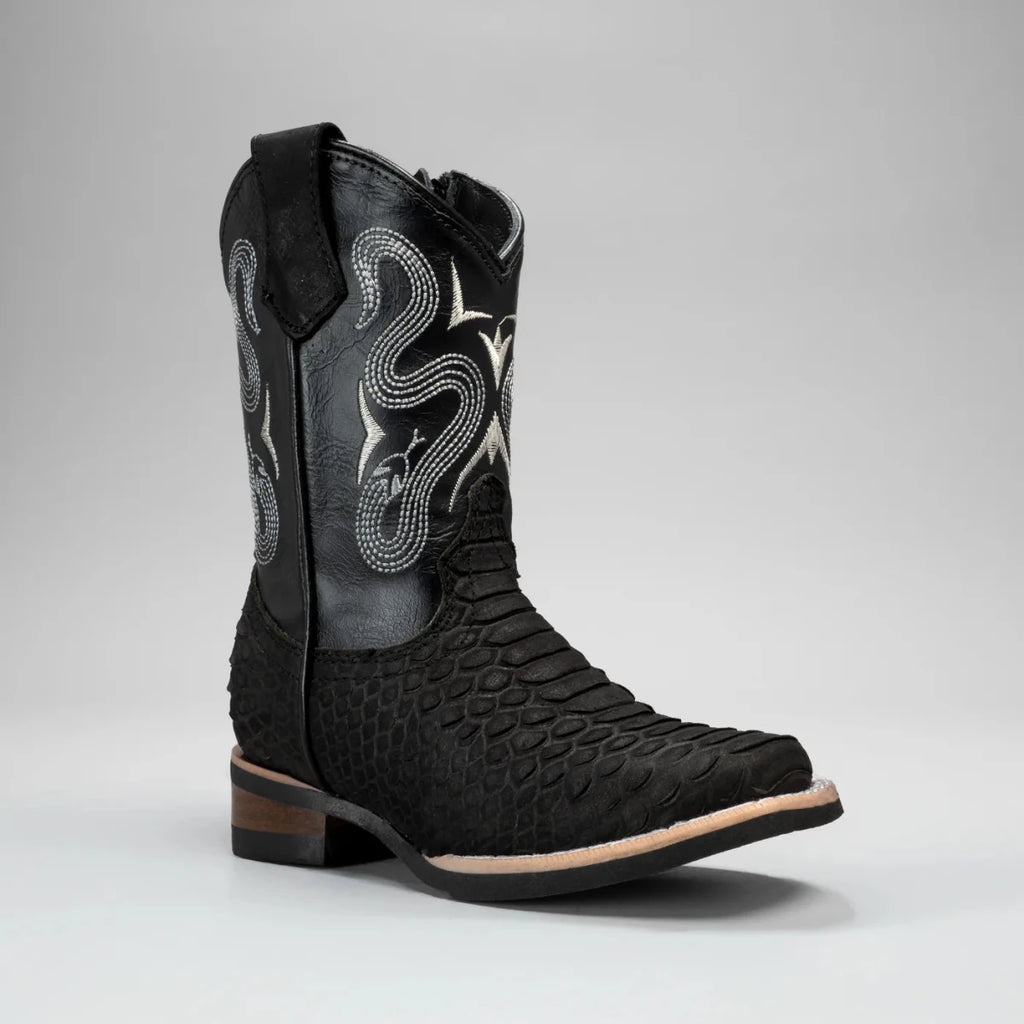 Joe Boots Kids's Phyton Tribute Square Toe Cowboy Boots–Black - OriginalWestern.com
