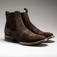 Joe Boots Men”s 723 Nobuck Leather Square Toe Ankle Boot–Chocolate - OriginalWestern.com