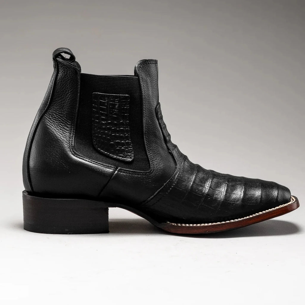 Joe Boots Men”s 728 Vintage Western Ankle Boot Square Toe Caiman–Black - OriginalWestern.com