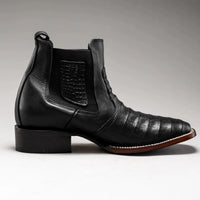 Joe Boots Men”s 728 Vintage Western Ankle Boot Square Toe Caiman–Black - OriginalWestern.com