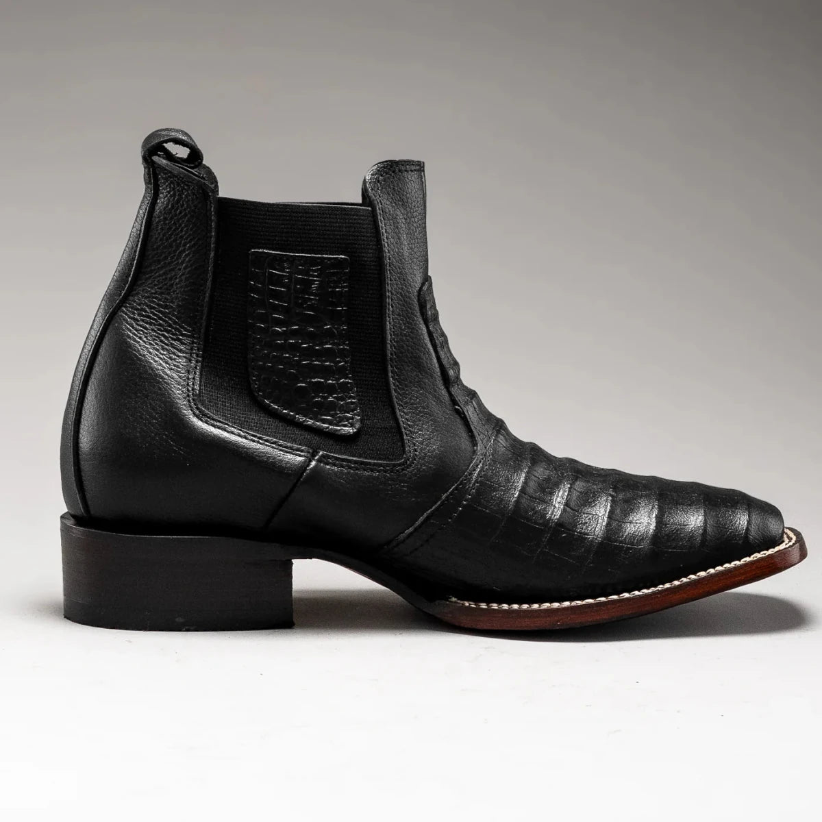 Joe Boots Men”s 728 Vintage Western Ankle Boot Square Toe Caiman–Black - OriginalWestern.com