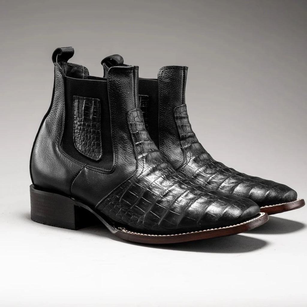 Joe Boots Men”s 728 Vintage Western Ankle Boot Square Toe Caiman–Black - OriginalWestern.com