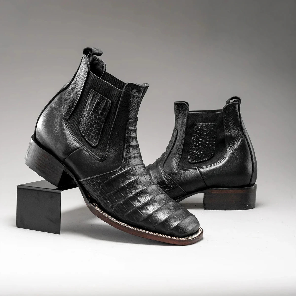 Joe Boots Men”s 728 Vintage Western Ankle Boot Square Toe Caiman–Black - OriginalWestern.com