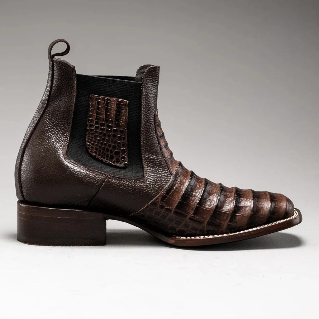 Joe Boots Men”s 728 Vintage Western Ankle Boot Square Toe Caiman–Tobacco - OriginalWestern.com
