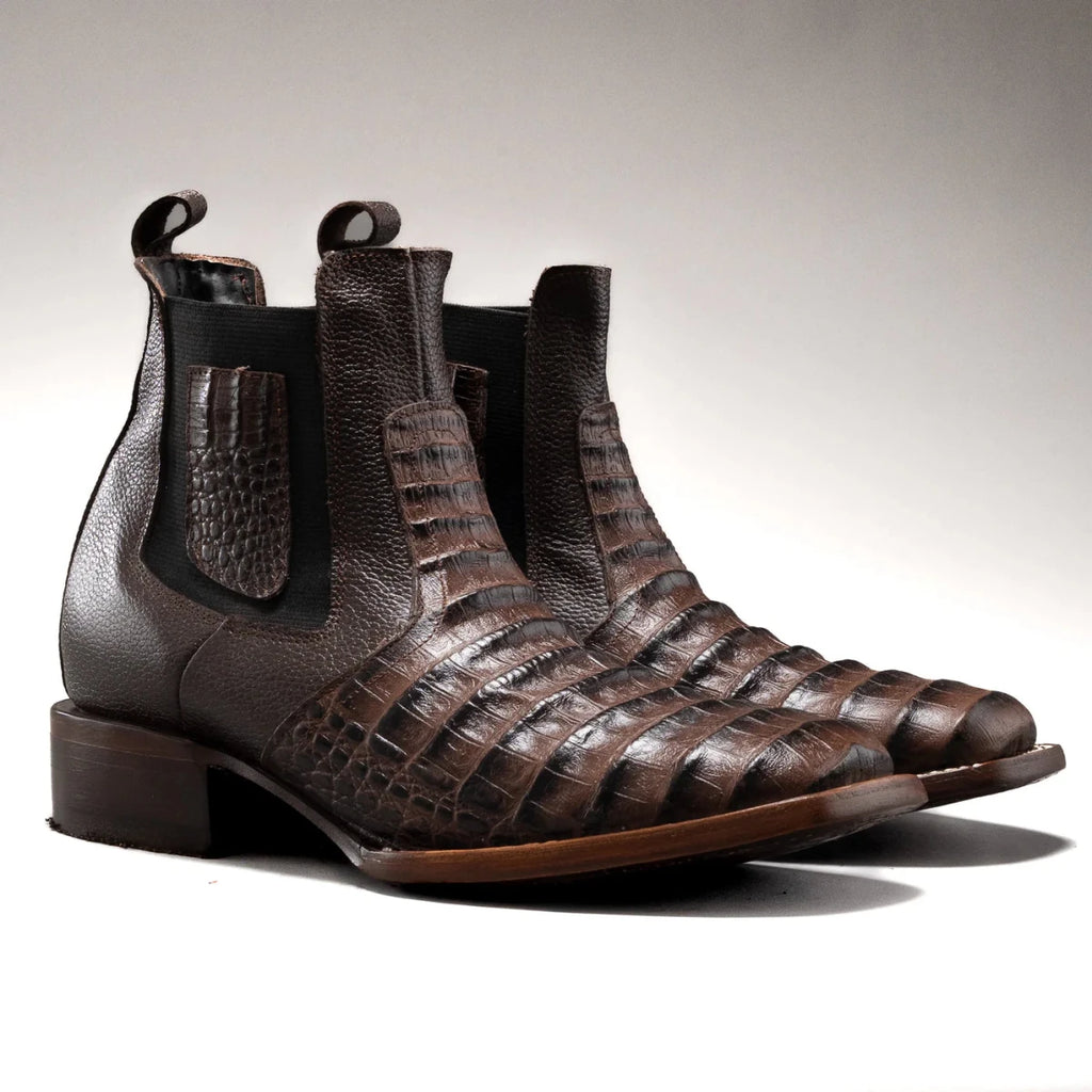 Joe Boots Men”s 728 Vintage Western Ankle Boot Square Toe Caiman–Tobacco - OriginalWestern.com