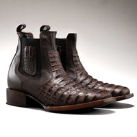Joe Boots Men”s 728 Vintage Western Ankle Boot Square Toe Caiman–Tobacco - OriginalWestern.com
