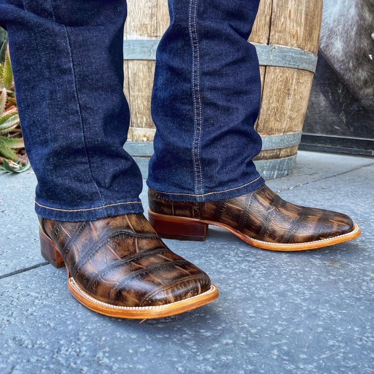 Joe Boots Men”s Alligator Leather Square Toe Cowboy Boots–Tan - OriginalWestern.com