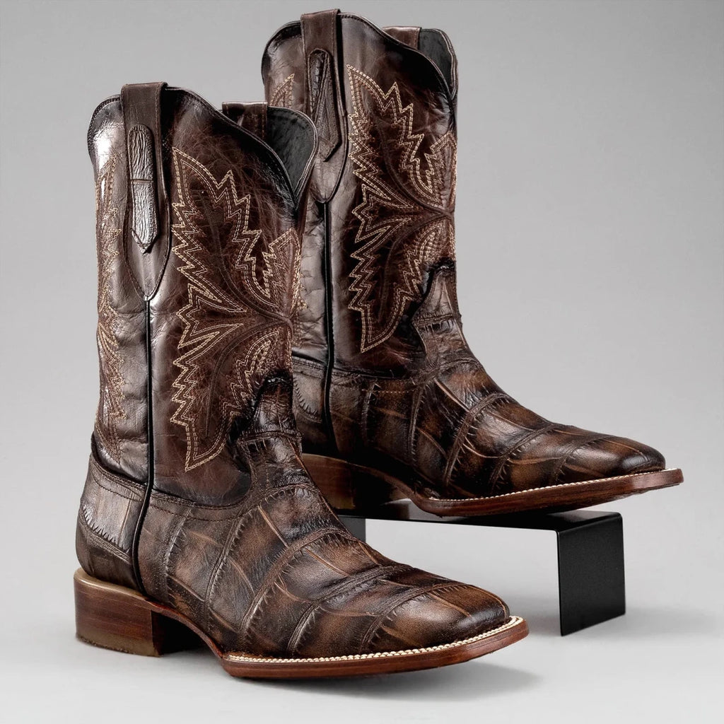 Joe Boots Men”s Alligator Leather Square Toe Cowboy Boots–Tan - OriginalWestern.com