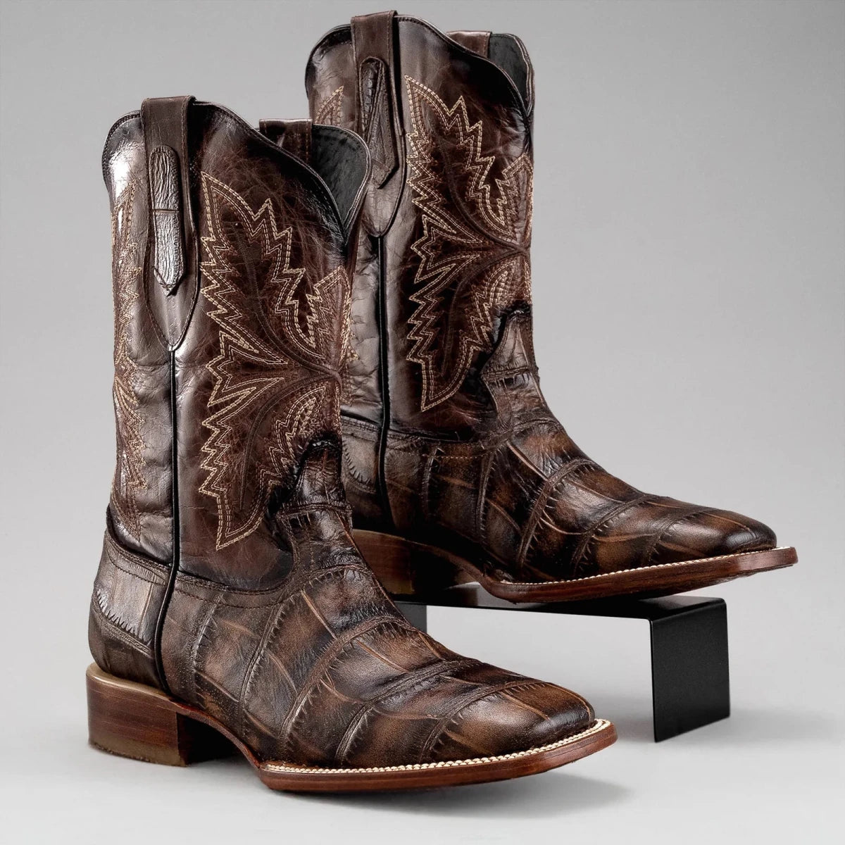 Joe Boots Men”s Alligator Leather Square Toe Cowboy Boots–Tan - OriginalWestern.com