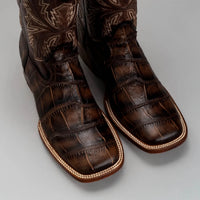 Joe Boots Men”s Alligator Leather Square Toe Cowboy Boots–Tan - OriginalWestern.com