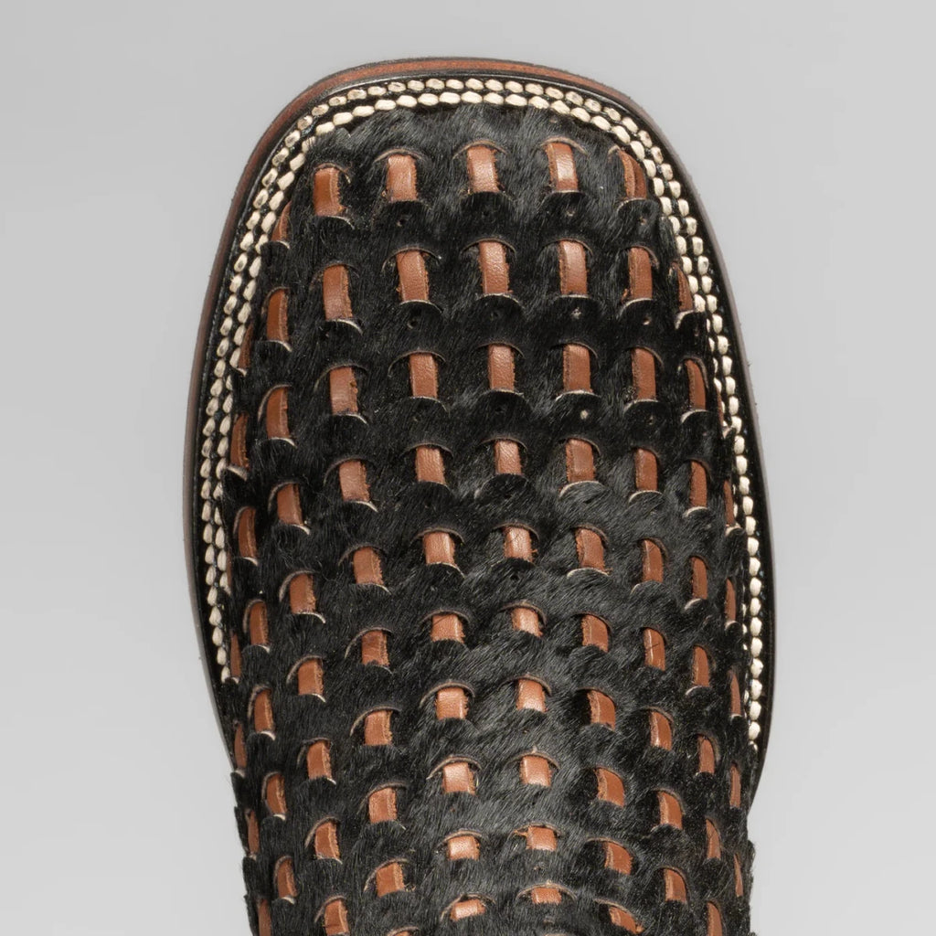 Joe Boots Men”s Braided Leather and Hair Tribute Square Toe Ankle Boot–Black - OriginalWestern.com