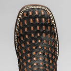 Joe Boots Men”s Braided Leather and Hair Tribute Square Toe Ankle Boot–Black - OriginalWestern.com