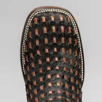 Joe Boots Men”s Braided Leather and Hair Tribute Square Toe Ankle Boot–Black - OriginalWestern.com