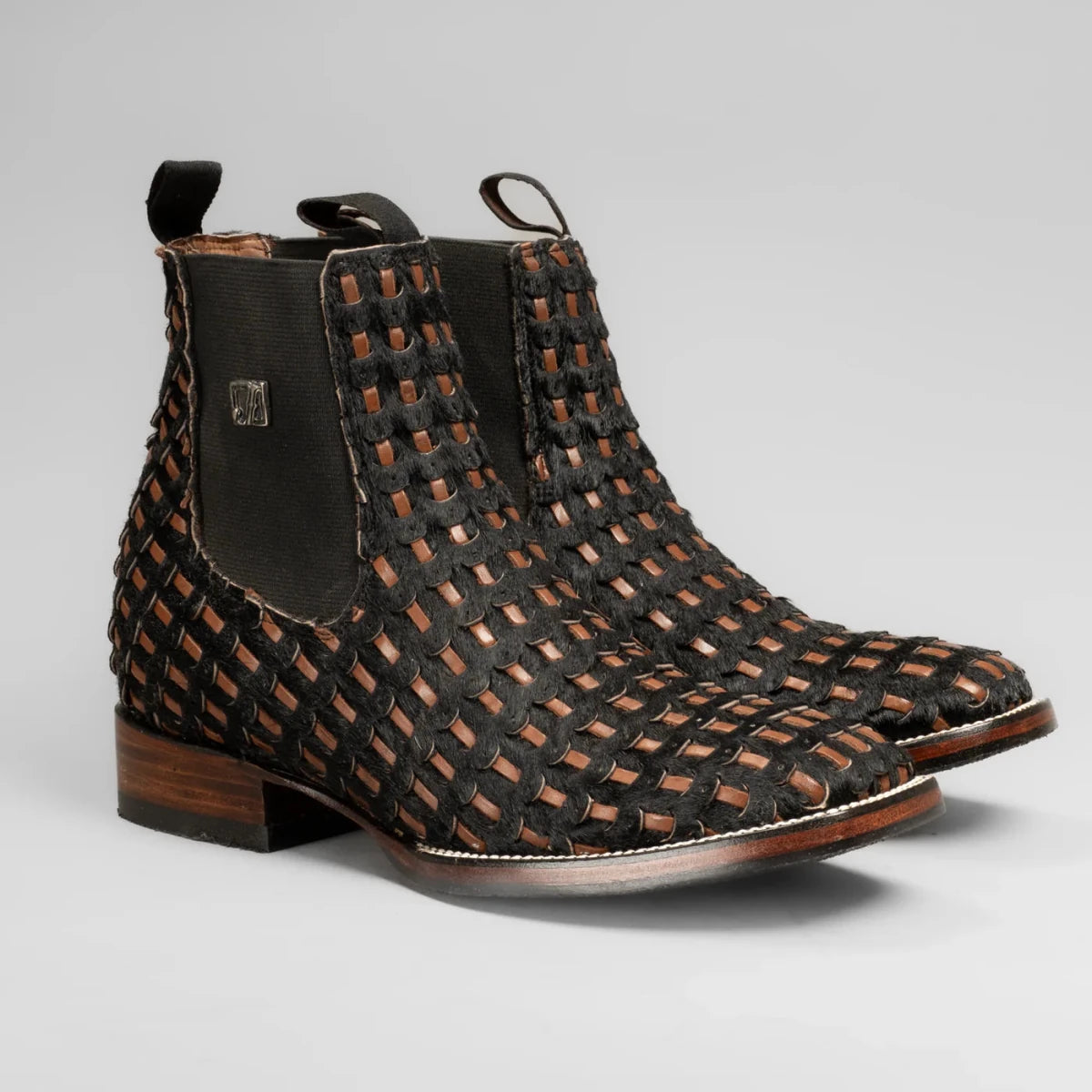 Joe Boots Men”s Braided Leather and Hair Tribute Square Toe Ankle Boot–Black - OriginalWestern.com