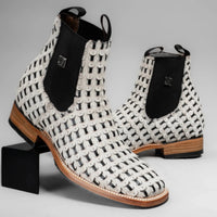 Joe Boots Men”s Braided Leather and Hair Tribute Square Toe Ankle Boot–White - OriginalWestern.com