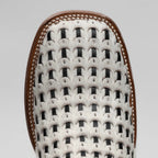 Joe Boots Men”s Braided Leather and Hair Tribute Square Toe Ankle Boot–White - OriginalWestern.com