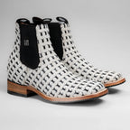 Joe Boots Men”s Braided Leather and Hair Tribute Square Toe Ankle Boot–White - OriginalWestern.com