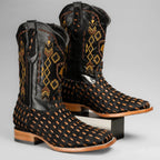 Joe Boots Men”s Braided Leather and Hair Tribute Square Toe Boot–Black - OriginalWestern.com