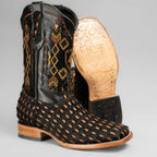 Joe Boots Men”s Braided Leather and Hair Tribute Square Toe Boot–Black - OriginalWestern.com