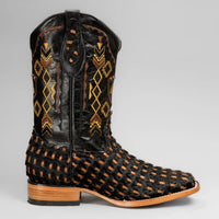 Joe Boots Men”s Braided Leather and Hair Tribute Square Toe Boot–Black - OriginalWestern.com