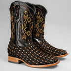 Joe Boots Men”s Braided Leather and Hair Tribute Square Toe Boot–Black - OriginalWestern.com
