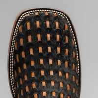 Joe Boots Men”s Braided Leather and Hair Tribute Square Toe Boot–Black - OriginalWestern.com