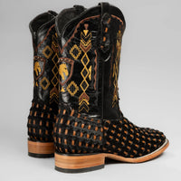 Joe Boots Men”s Braided Leather and Hair Tribute Square Toe Boot–Black - OriginalWestern.com