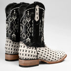 Joe Boots Men”s Braided Leather and Hair Tribute Square Toe Boot–White - OriginalWestern.com