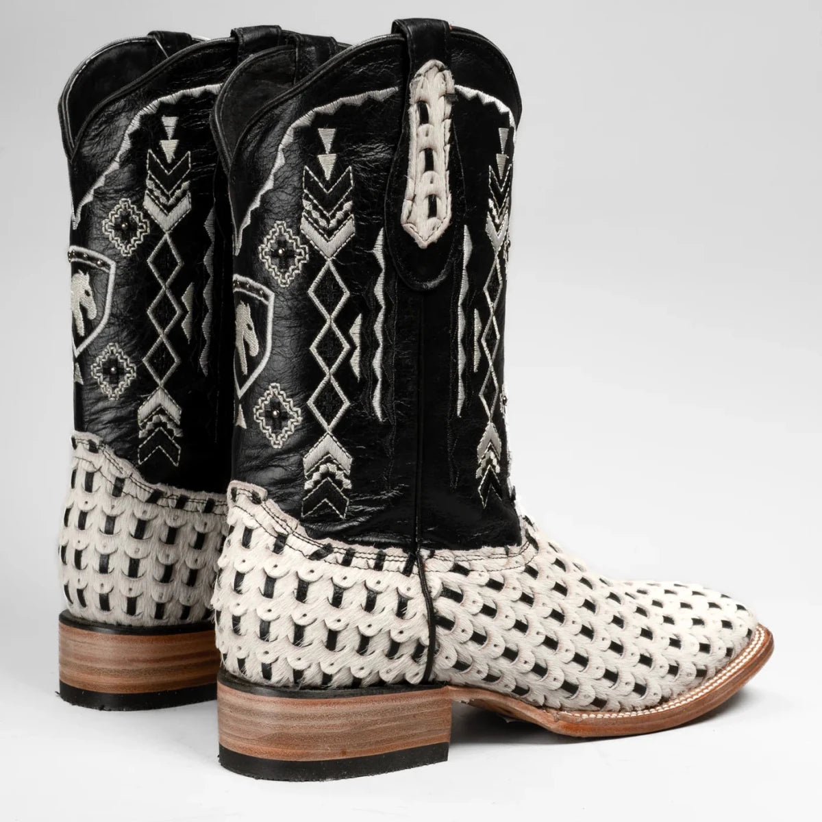 Joe Boots Men”s Braided Leather and Hair Tribute Square Toe Boot–White - OriginalWestern.com