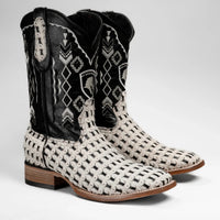 Joe Boots Men”s Braided Leather and Hair Tribute Square Toe Boot–White - OriginalWestern.com