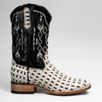 Joe Boots Men”s Braided Leather and Hair Tribute Square Toe Boot–White - OriginalWestern.com