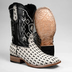 Joe Boots Men”s Braided Leather and Hair Tribute Square Toe Boot–White - OriginalWestern.com