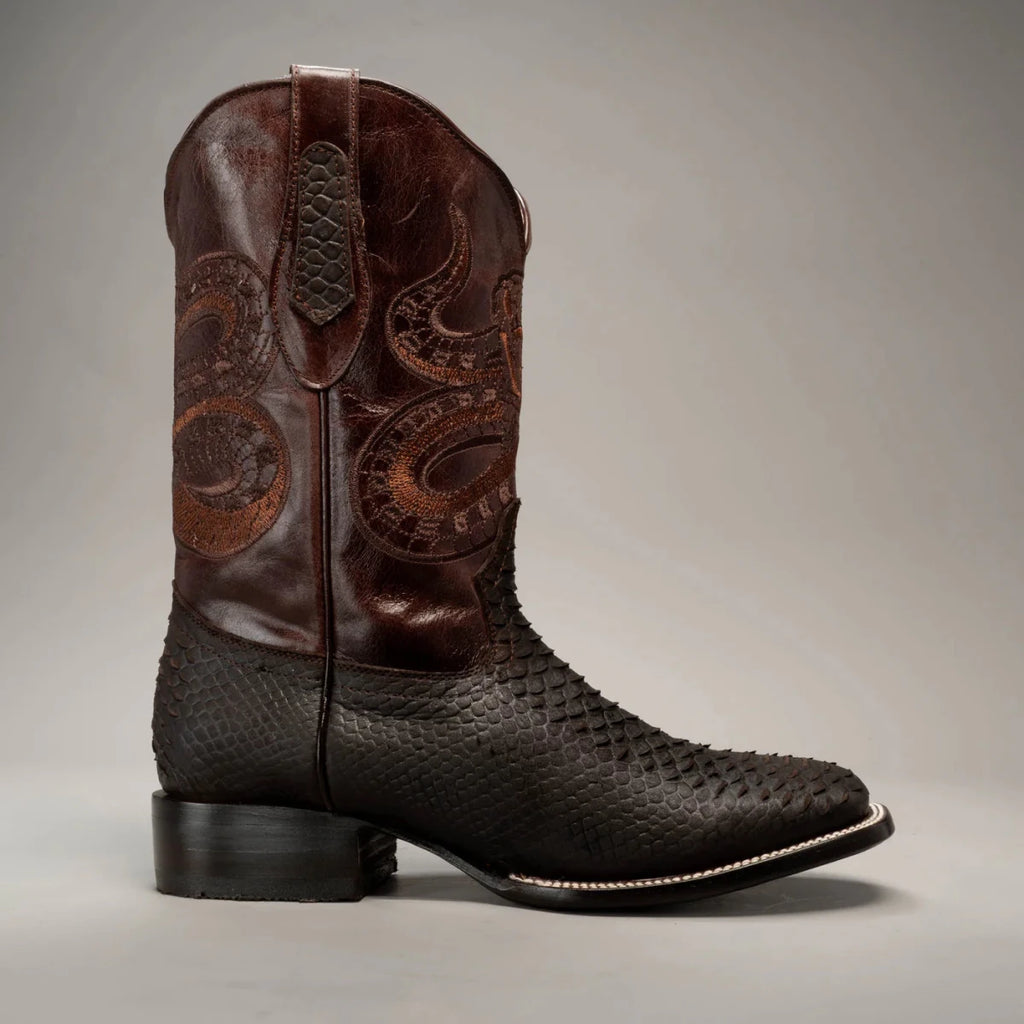 Joe Boots Men”s Braided Square Toe Cowboy Boots and Belt Combo–Tabacco - OriginalWestern.com